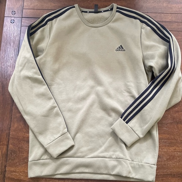Adidas Essentials 3-Stripes Crew Sweatshirt Mens L Green Black LS Pullover - Picture 1 of 9